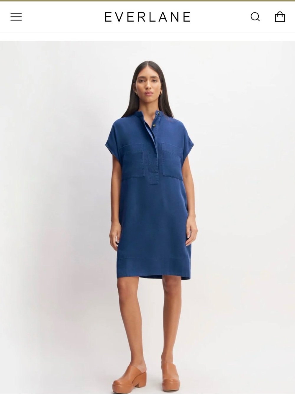 Everlane Navy Blue Shirt Dress with Band Collar